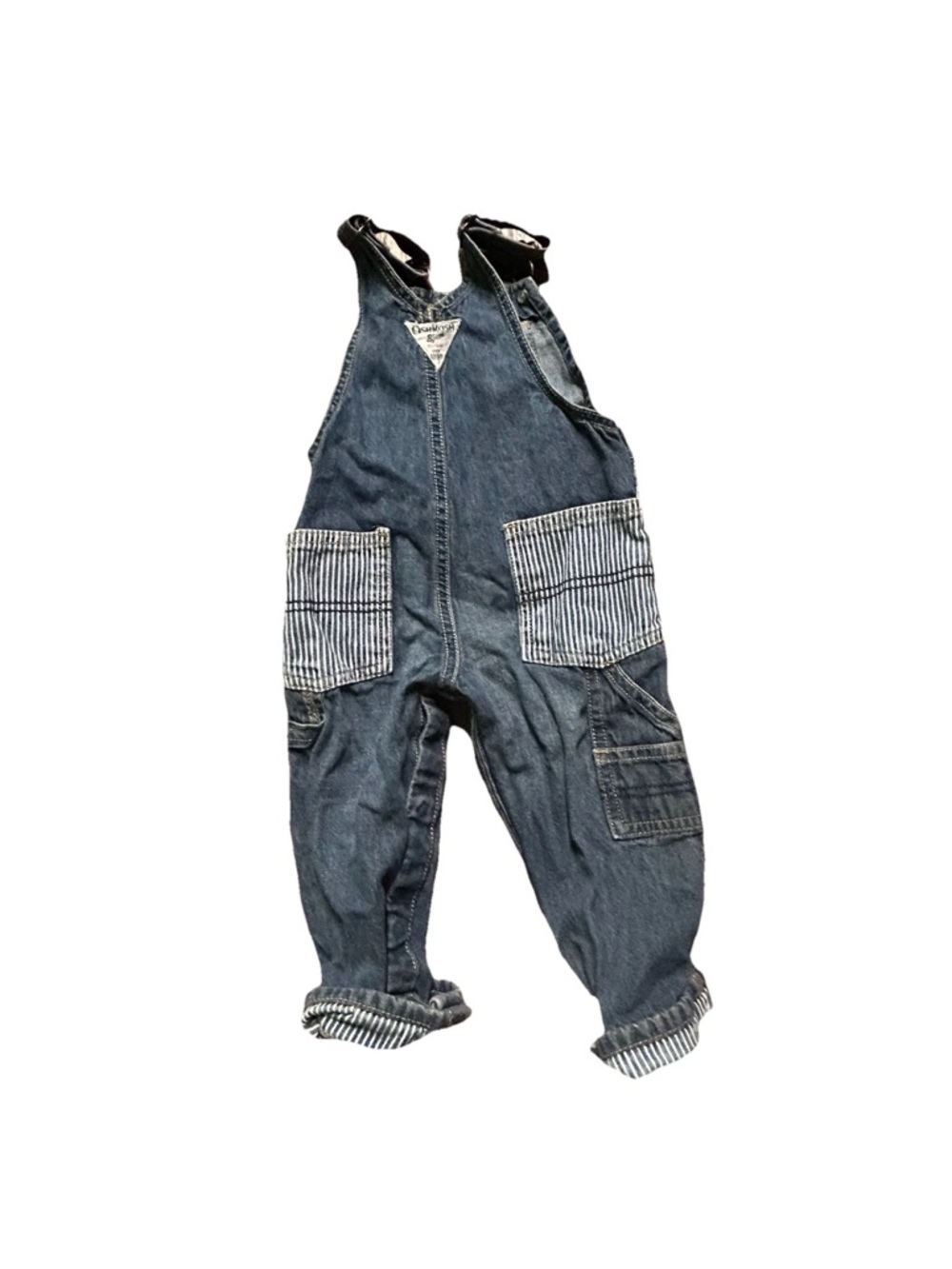 Baby Toddler Oshkosh Denim Overalls White Blue Stripes Size 12 Months - Picture 4 of 5